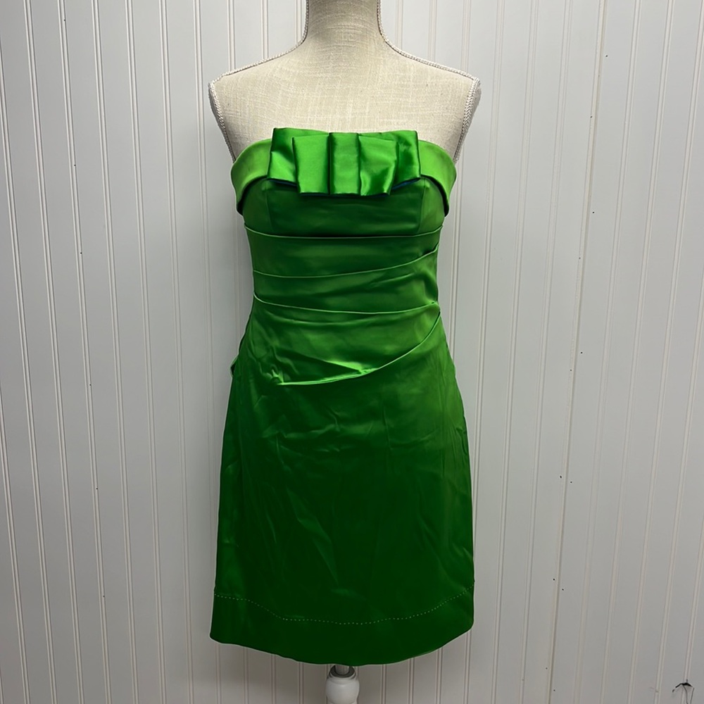 Phoebe Couture Green Silk Bow Pleated Mini Dress Sz‎ 8